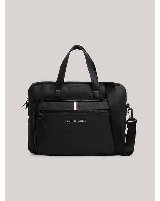 Tommy Hilfiger Black Essential Pique Logo Laptop Bag for men