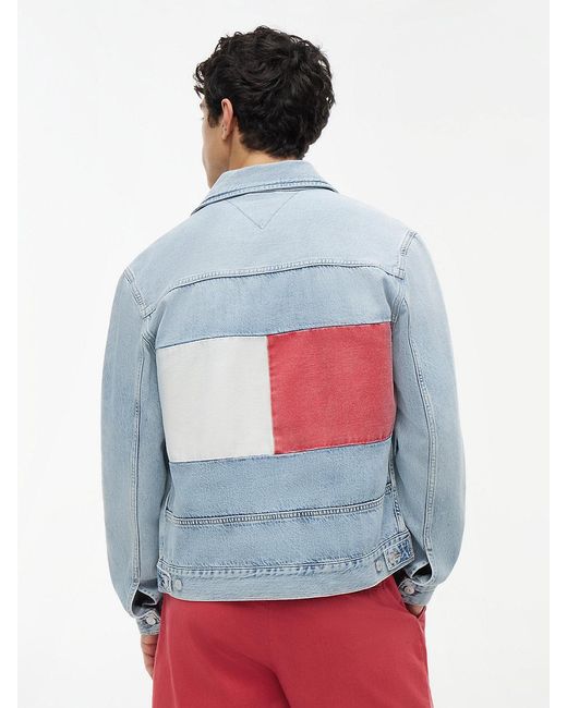 Tommy Hilfiger Blue Ryan Colour-Blocked Vintage Denim Trucker Jacket for men