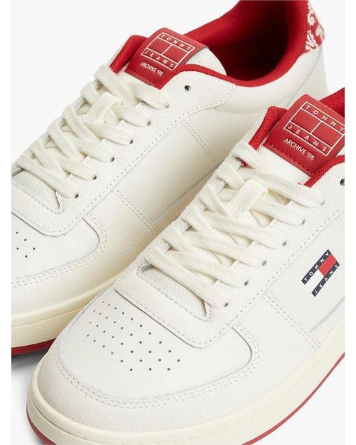 Tommy Hilfiger White Leather Bandana Print Archive Court Trainers for men