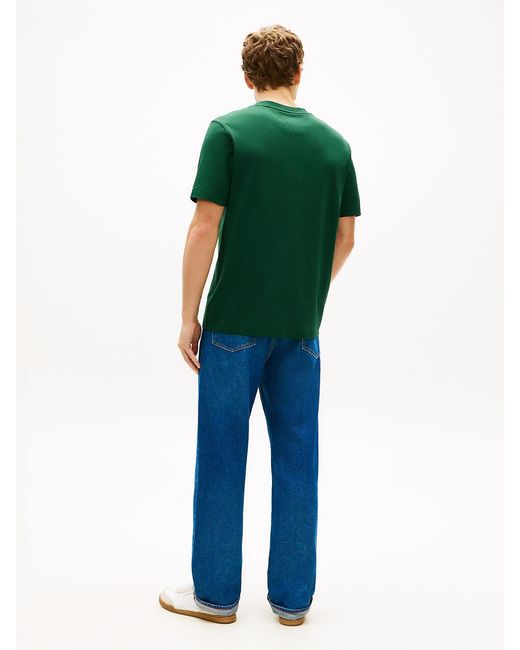 Tommy Hilfiger Green Tonal Logo Embroidery Crew Neck T-Shirt for men