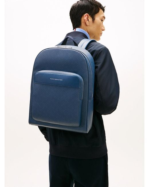 Tommy Hilfiger Blue Hilfiger Flag Mixed Texture Dome Backpack for men