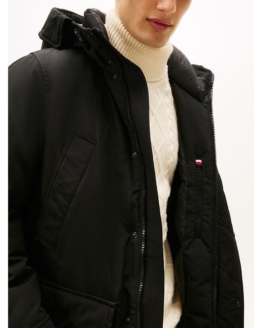 Tommy Hilfiger Black Logo Patch Down Hooded Rockie Parka for men