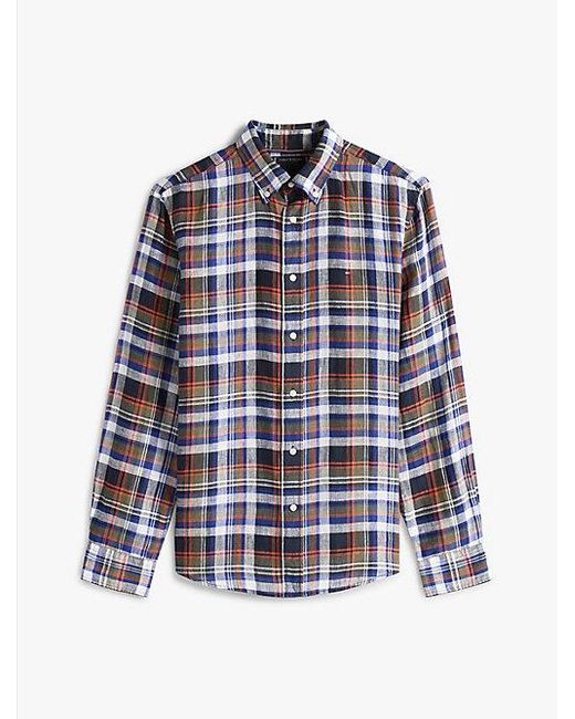 Tommy Hilfiger Regular Fit Geruit Overhemd Van Puur Linnen in het Blue voor heren