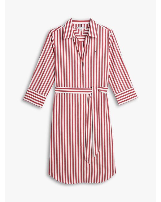 Tommy Hilfiger Pink Belted Relaxed Midi Shirt Dress