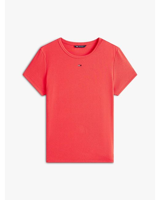 Tommy Hilfiger Red Ribbed Slim Crew Neck T-Shirt