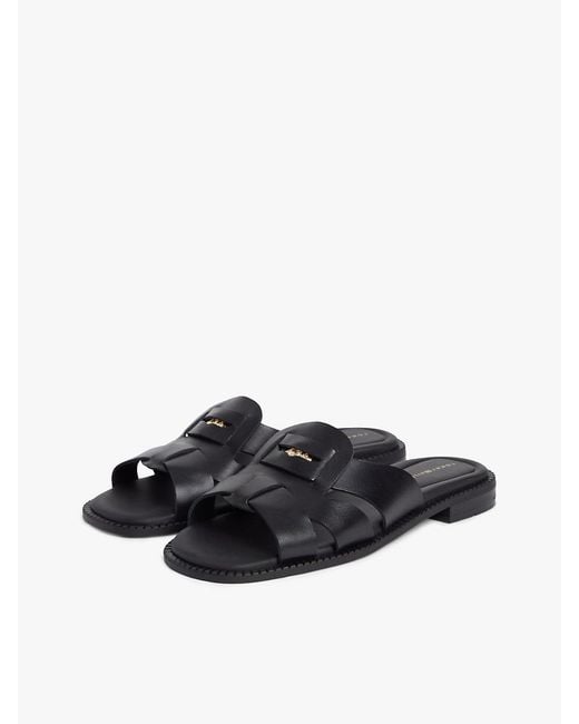 Tommy Hilfiger White Leather Crest Square Toe Sandals