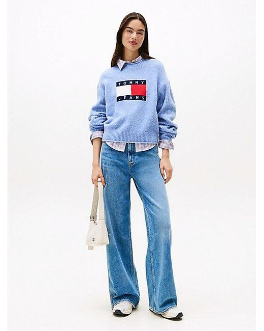 Tommy Hilfiger Blue Tommy Flag Melierter Relaxed Fit Pullover