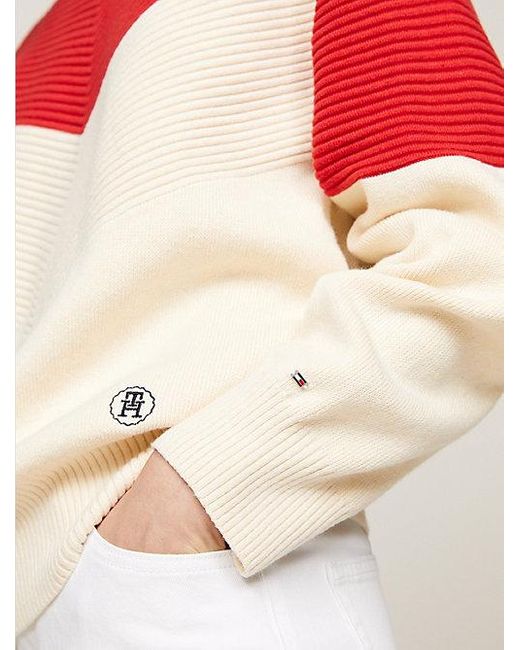 Tommy Hilfiger Red Color Block-Pullover aus Ottoman-Gewebe