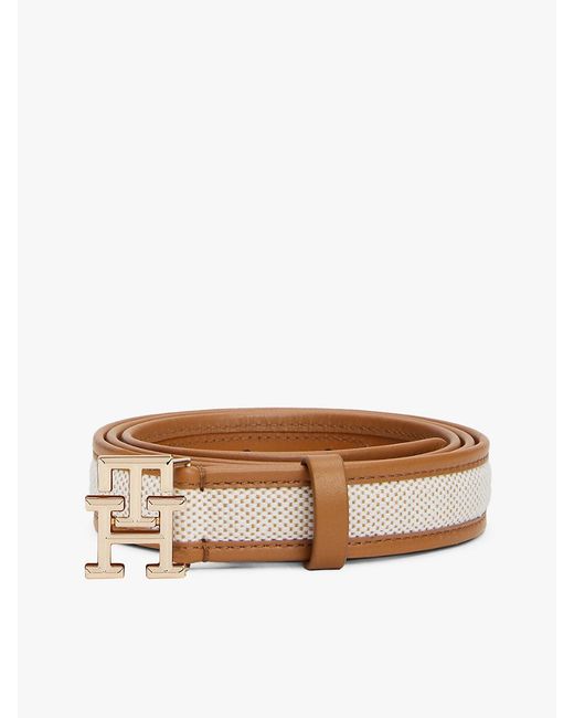 Tommy Hilfiger Natural Th Monogram Canvas Leather Belt
