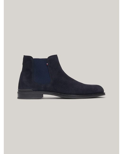 Tommy Hilfiger Blue Suede Round Toe Chelsea Boots for men