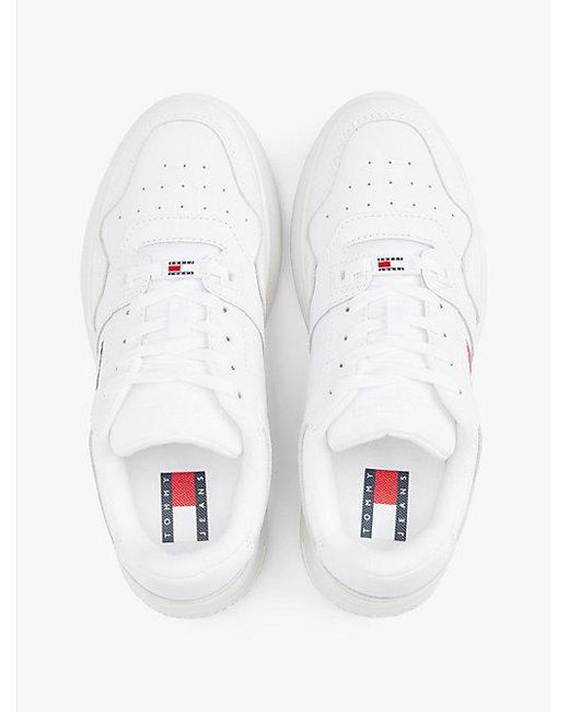 Tommy Hilfiger White Retro Basketball-Plateau-Sneaker Aus Leder