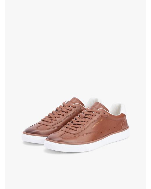 Tommy Hilfiger Brown Luxe Metallic Logo Leather Trainers for men
