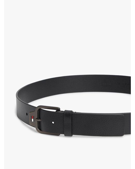 Tommy Hilfiger Black Scanton Logo Textured Leather Belt for men