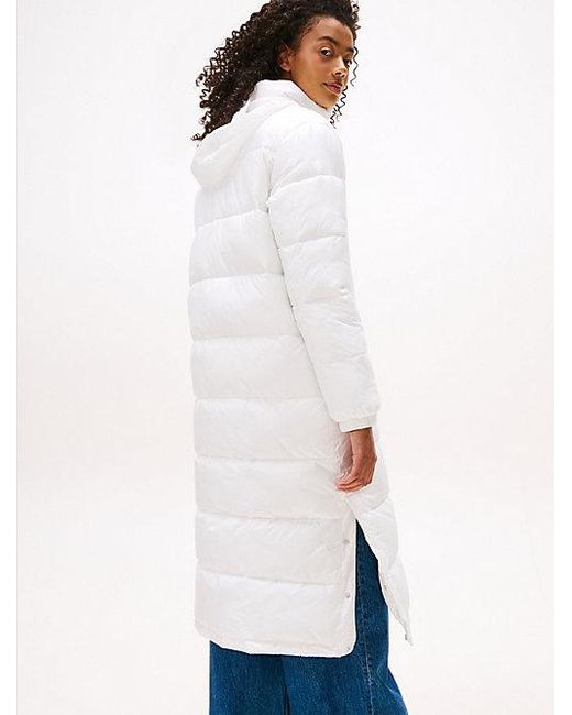Tommy Hilfiger Lang Pufferjack Met Opvouwbare Capuchon in het Blue