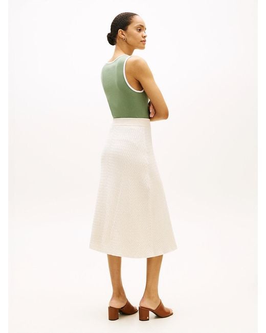 Tommy Hilfiger White Cable Knit Relaxed A-Line Midi Skirt