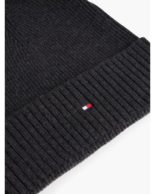 Tommy Hilfiger Gray 's Flag Cotton Knitted Beanie With Cashmere for men