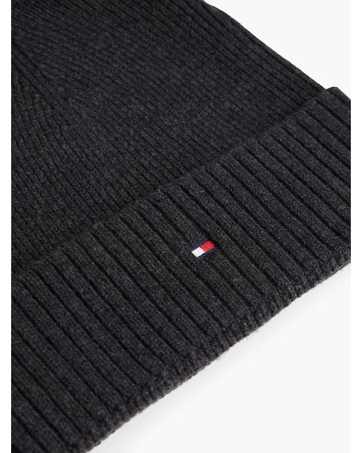 Tommy Hilfiger Gray 's Flag Cotton Knitted Beanie With Cashmere for men