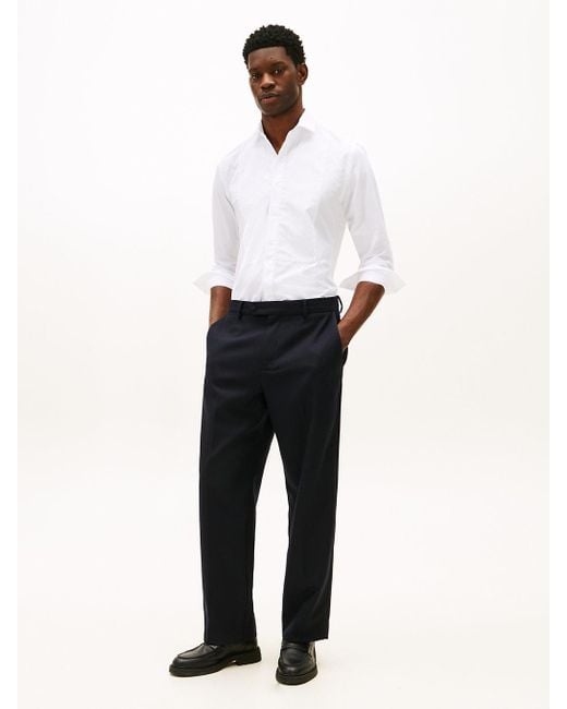 Tommy Hilfiger White Smart Casual Regular Fit Tuxedo Shirt for men
