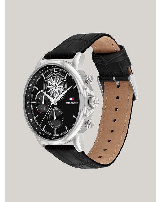 Tommy Hilfiger Black Dial Stainless Steel Leather Strap Watch for men