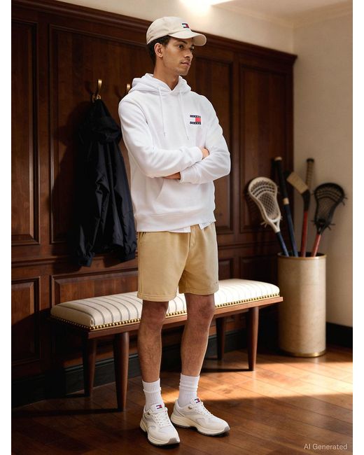 Tommy Hilfiger White Tommy Badge Terry Fleece Hoody for men