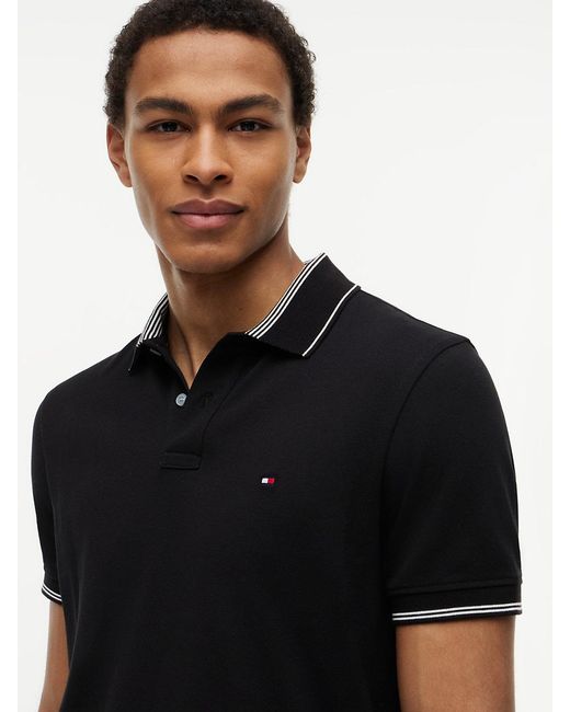 Tommy Hilfiger Black Heritage Regular Fit Stripe Trim Polo Shirt for men