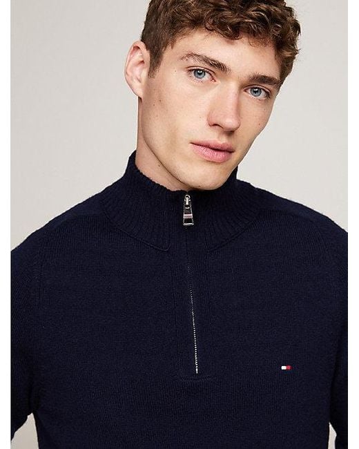 Tommy Hilfiger Wollen Trui Met Opstaande Hals En Halve Rits in het Blue voor heren