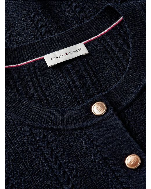 Tommy Hilfiger Blue Pointelle-Tone Button Short Sleeve Cardigan