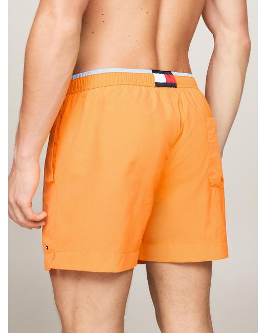 Tommy Hilfiger Orange Th Essential Mid Length Drawstring Swim Shorts for men