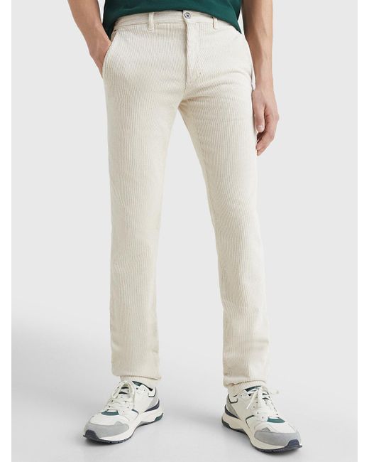 Tommy Hilfiger White Denton Corduroy Straight Fit Chinos for men