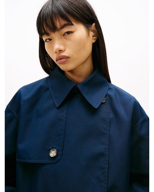 Tommy Hilfiger Blue Water Repellent Relaxed Short Trench Coat