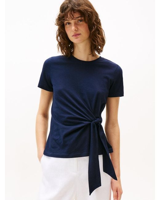 T-Shirt À Col Ras-Du-Cou Et Nœud Sur Le Côté Tommy Hilfiger en coloris Blue