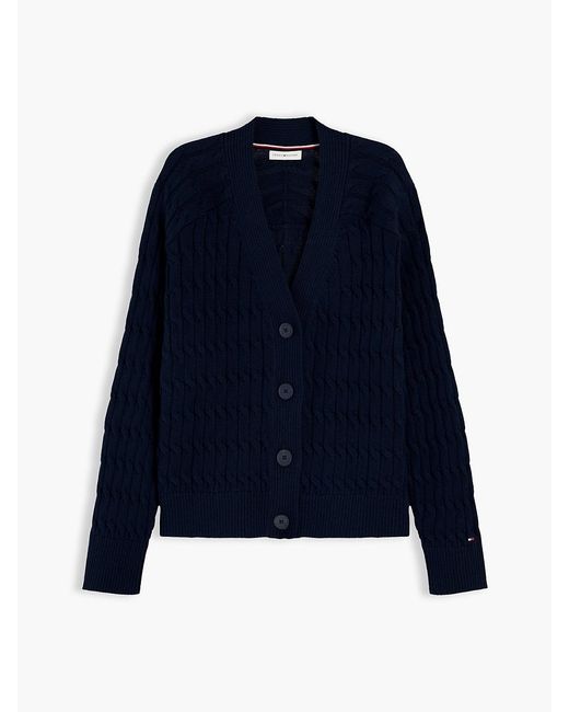 Tommy Hilfiger Blue Cable Knit Oversized V-Neck Cardigan