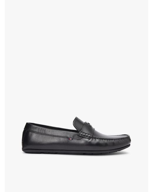 Tommy Hilfiger White Flag Plaque Leather Driver Shoes for men
