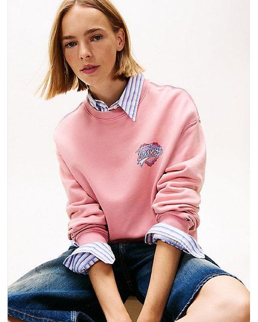 Sudadera Amplia De Felpa Con Logo Gráfico Tommy Hilfiger de color Pink