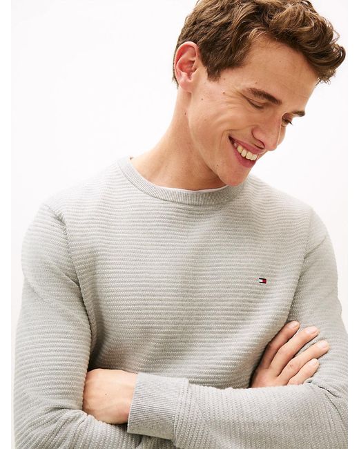 Tommy Hilfiger Gray Textured Knit Crew Neck Jumper for men