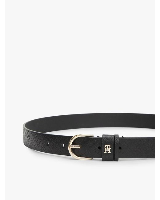 Tommy Hilfiger Black Th Monogram Debossed Leather Belt