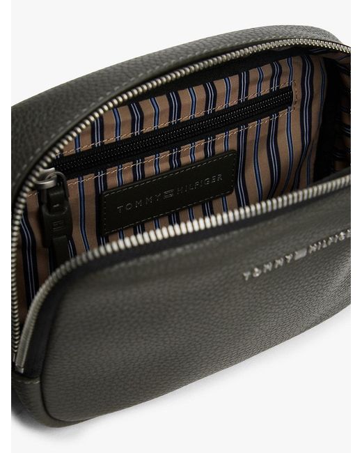 Tommy Hilfiger Gray Premium Leather Logo Camera Bag for men