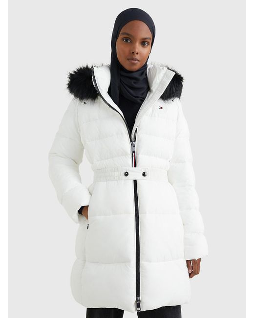 Tommy Hilfiger White Th Protect Padded Belted Puffer Coat