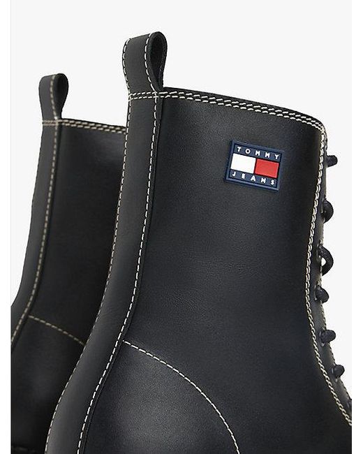 Botas De Media Caña De Piel Con Cordones Tommy Hilfiger de color Black