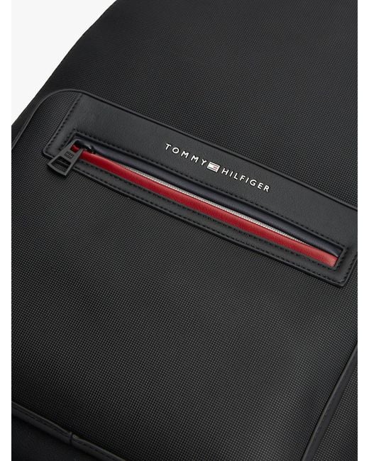 Tommy Hilfiger Black Metal Logo Textured Dome Backpack for men