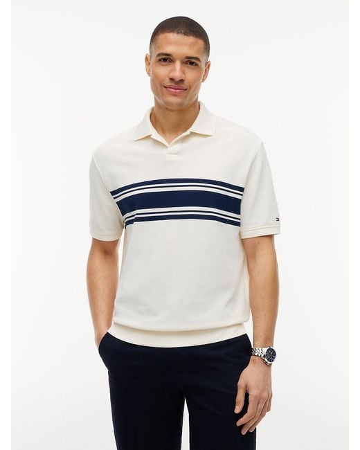 Tommy Hilfiger White Classic Fit Stripe Pique Polo Shirt for men
