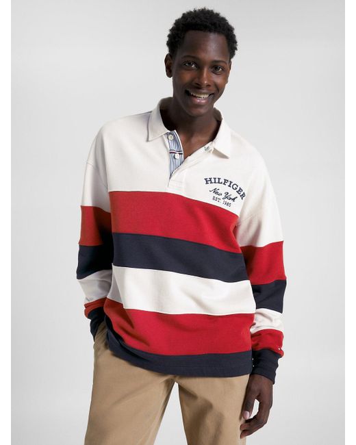 Tommy Hilfiger Global Stripe Archive Fit Rugby Shirt in White for