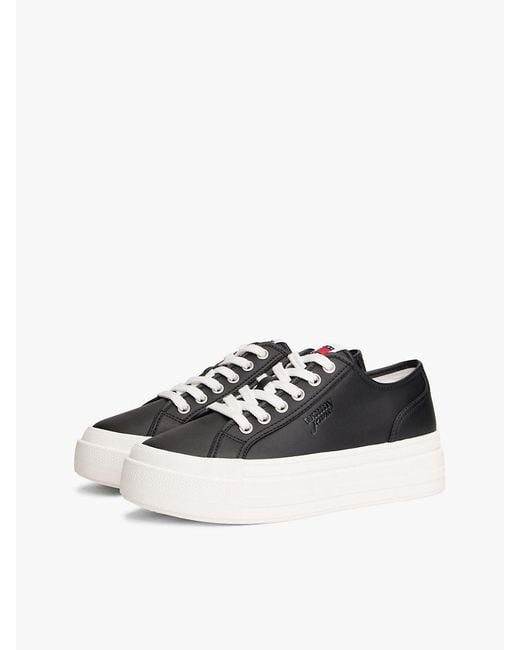 Tommy Hilfiger White Debossed Logo Platform Trainers With Leather