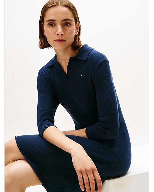 Tommy Hilfiger Fit-And-Flare Mini-Jurk Van Zachte Wol in het Blue