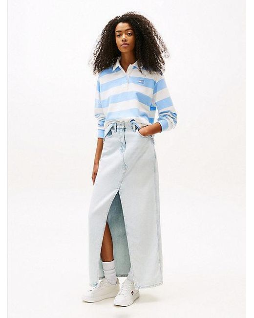 Tommy Hilfiger Claire Denim Maxi-Rok Met Split in het Blue