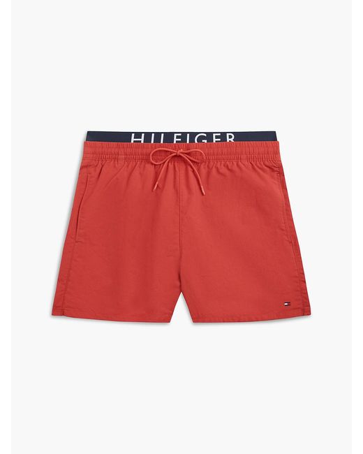 Tommy Hilfiger Red Double Waistband Mid Length Swim Shorts for men