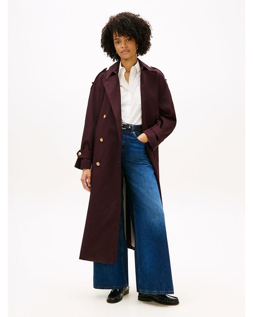 Tommy Hilfiger Blue Water Repellent Twill Oversized Trench Coat