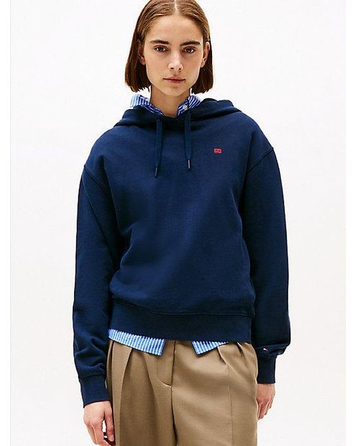 Tommy Hilfiger Blue Kontrast-Hoodie Mit Hilfiger Flag-Stickerei