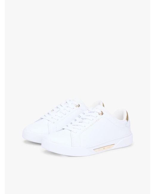Tommy Hilfiger White Leather Logo Plaque Court Trainers