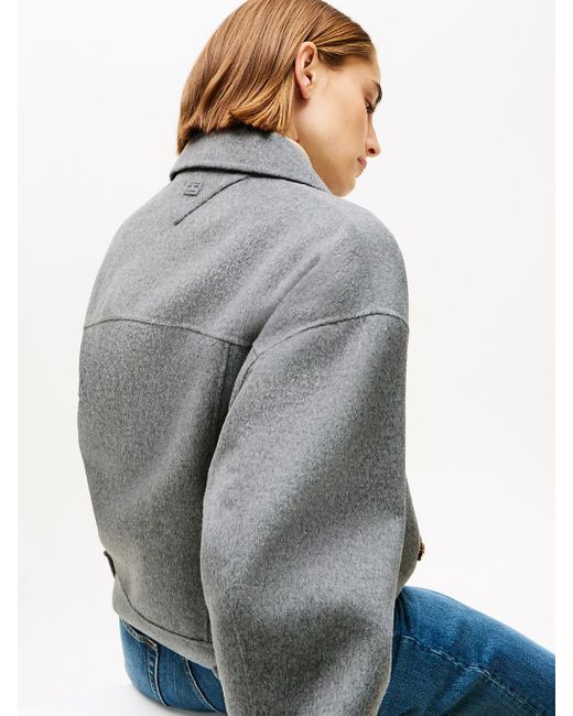 Tommy Hilfiger Gray Wool Blend Double Breasted Peacoat